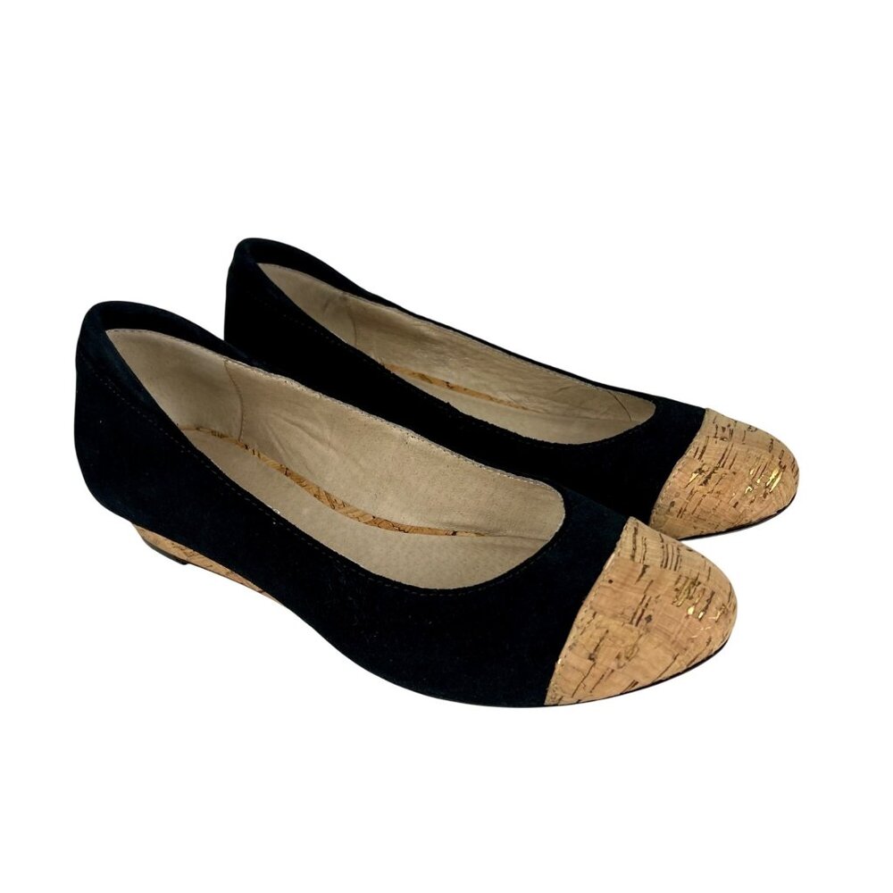 Donald J Pliner Womens Julie Black Suede Ballet Flat Cork Toe Low Wedge size 6.5